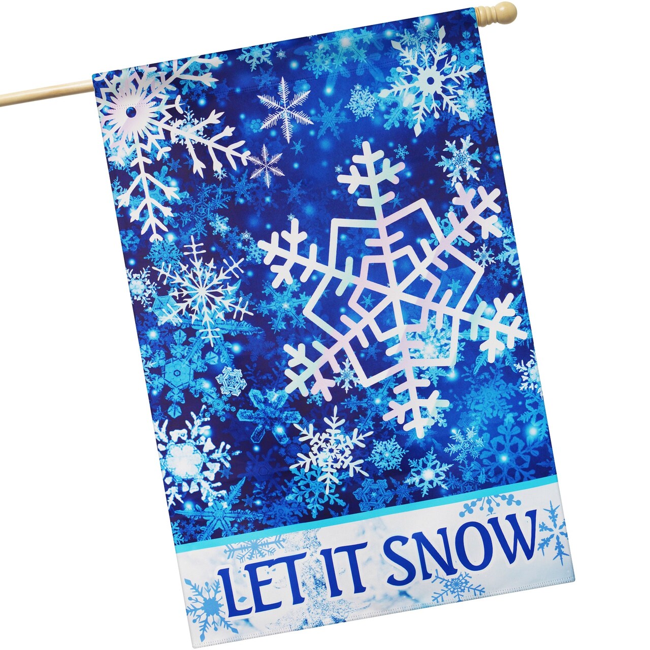 G128 House Flag Let It Snow Snowflakes | 28x40 Inch | Printed Blockout Polyester - Winter Decoration